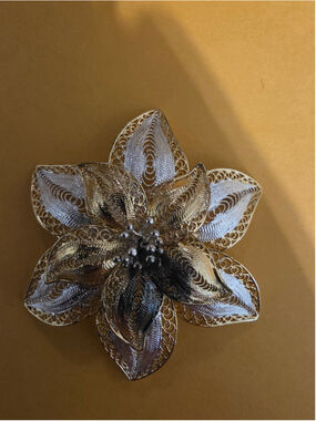 ALF 925 Thailand Sterling Silver Filigree Flower Brooch – Large 60mm 17.9g